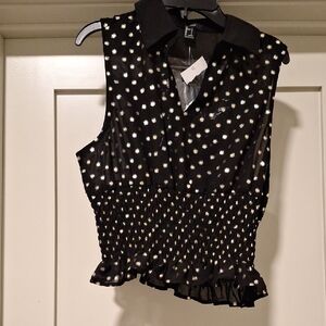 Forevee 21  Silver Dots Sheer V CUT Top